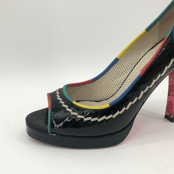 Betsey Johnson Black Womens 7.5 Open Peep Toe High Heels Shoes Multicolor Floral - Picture 4 of 16